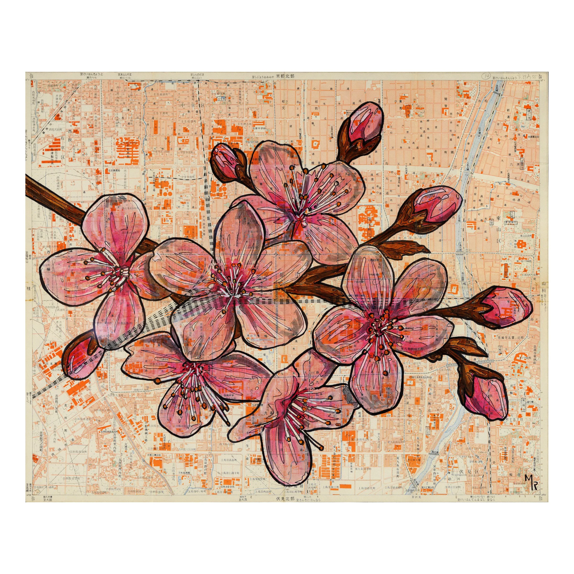 Kyoto Cherry Blossoms Wall Art Print — Meishlish - Handcrafted Map Art